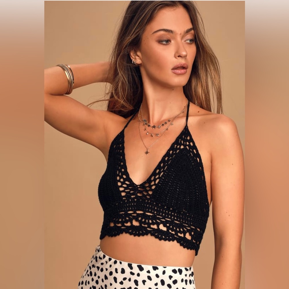 LULUS LETS RUN AWAY BLACK CROCHET CROP TOP